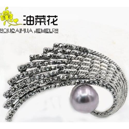 Black Color Rhinestone 13 Styles Pearl Bow Brooches Flower Leaf Peacock for Women Vintage Jewelry Winter Accessories Wholesale