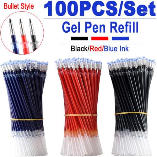 DELVTCH 100pcs/Lot 0.5mm Neutral Gel Pen Refill Good Quality Black Blue Red Ink Bullet Cartridge Stationery Office Refills