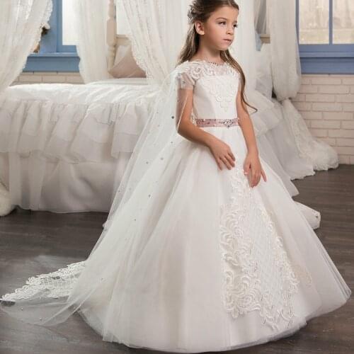 Elegant Ivory Lace Kids Flower Girl Dresses For Wedding Custom Girls Pageant Princess Gown Sleeveless and Appliques Party Dress