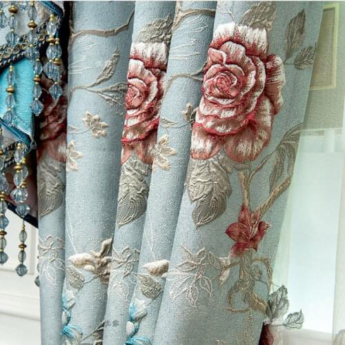 European and American Style Top Luxury Jacquard 4D Flower Embossed Blackout Curtains For Living Room Window Curtain Bedroom#4
