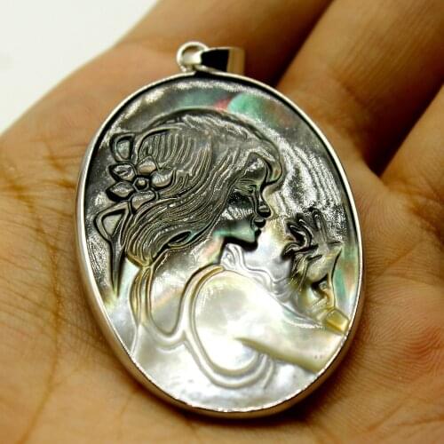 Hot Sale! Fashion abalone seashells crafts head portrait pendant accessories,Fit beautiful women jewelry DIY making