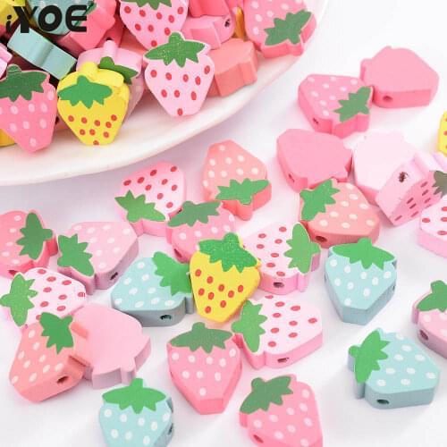 IYOE 30pcs 14x18mm Strawberry Wood Beads Colorful Fruit Spacer Beads Wooden Jewelry Making Supplies For DIY Ornaments Bracelet
