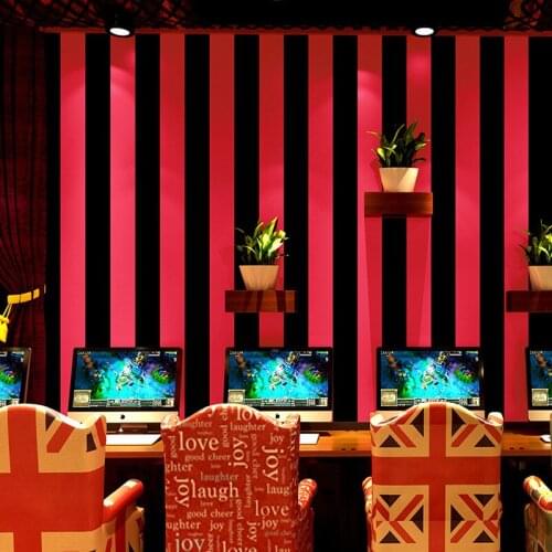 Red Black Vertical Stripes Wallpaper Hairdressing Barber Shop Fashion Modern Internet Cafe Hotel Internet Cafe Engineering