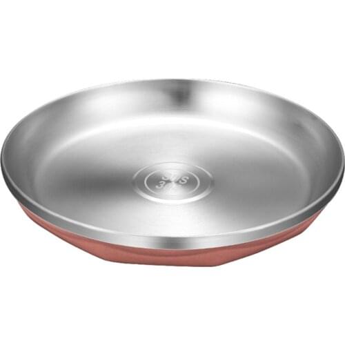 1pc Stainless Steel Round Food Plate Thicken Heat Resistant Household Food Serving Plate (+ Silver Medium Size)
