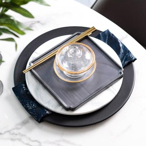 Square Round Black Ceramic Plate New Chinese Style Model Room Tableware Plate Dinner Plate Dining Table Accessories Decor Set