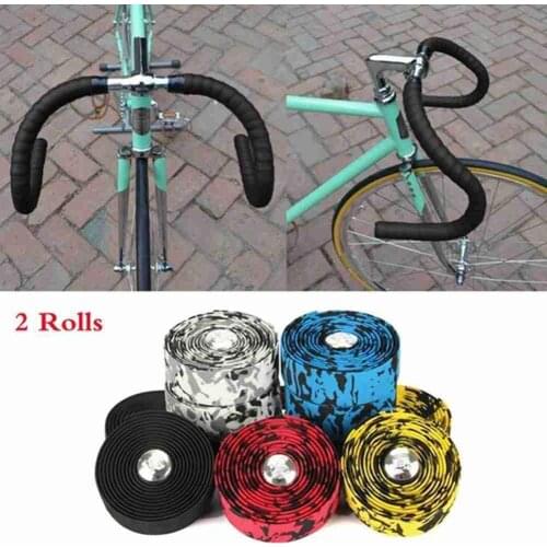 2pcs Bicycle Handlebar Tape Road Cycling Handle Belt Soft Anti-Slip Absorb Sweat Wraps With Bar Plugs Rubber Fishing Rod Tape