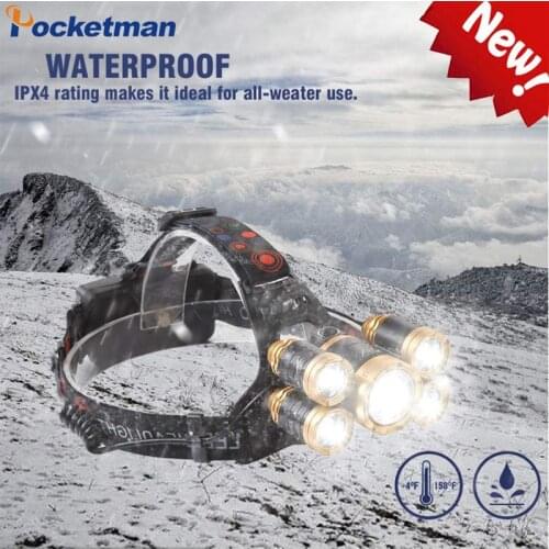 80000LM Powerful LED Headlamp 5 LED T6 Headlamp Best Headkamps Head Flashlight Waterproof 18650 Head Lamp Camping Lanterna