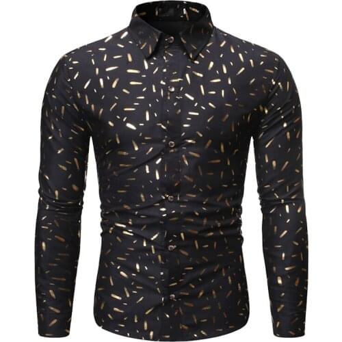 Black Bronzing Print Shirt Men 2021 Brand New Slim Fit Mens Casual Button Down Dress Shirts Party Wedding Tuxedo Shirt Male XXL