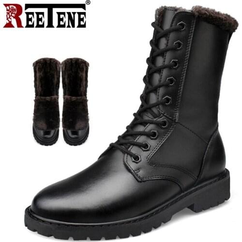 REETENE Genuine Leather Men Boots 2018 Warmest MenS Boots Comfortable Soft Leather Men Snow Boots Big Size 38-52 Winter boots