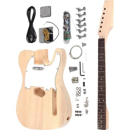 Modern DIY Wood Electric Guitar Kit String Instrument w/ Rosewood Fingerboard Maple Guitar Neck Replacement Parts for Friends