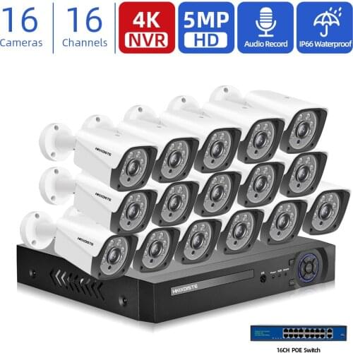 16CH 4K NVR H.265 System CCTV Security Support 16channel 5MP AI Human Detection Outdoor Waterproof Audio IP Camera Surveillance
