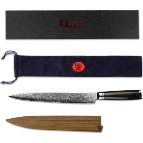 Sunlong Fillet Knife 10 inch Damascus Japanese steel Sushi Knife Sashimi knife Natural Ebony Wood Handle With Wood Sheath
