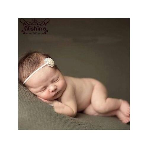 Nishine Newborn Pearl Rhinestone Headband Infant Children Elastic Flower Hair Accessories Girls Hair Band Photography Props