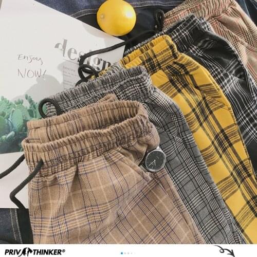PRIVATHINKER Women's Plaid Trousers