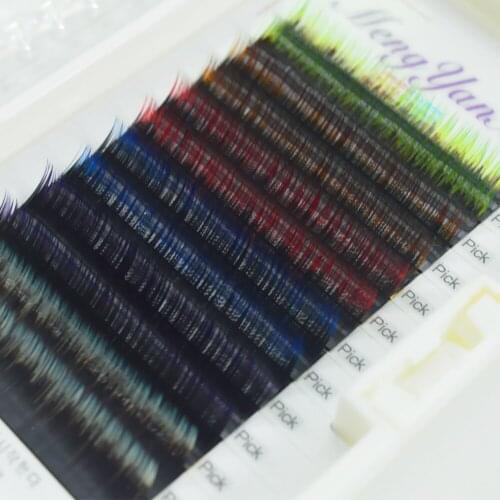 High quality 0.15TH,6-14mm Professional individual two tone color Silk False Eyelash Extension Black + color Eyelashes