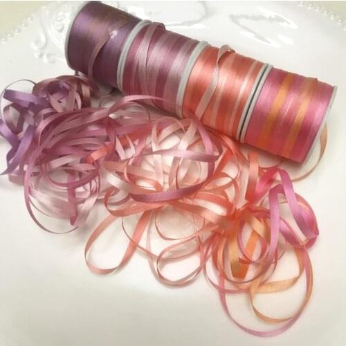 7mm,variegated color 100% real pure silk thin taffeta silk ribbons for embroidery handcraft project,gift packing,high quality