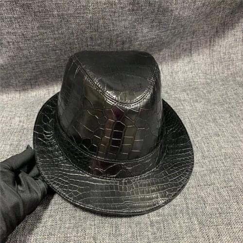 Authentic Real True Crocodile Belly Skin Gentleman Porkpie Bowler Hat Boater Flat Exotic Genuine Alligator Leather Male Jazz Cap
