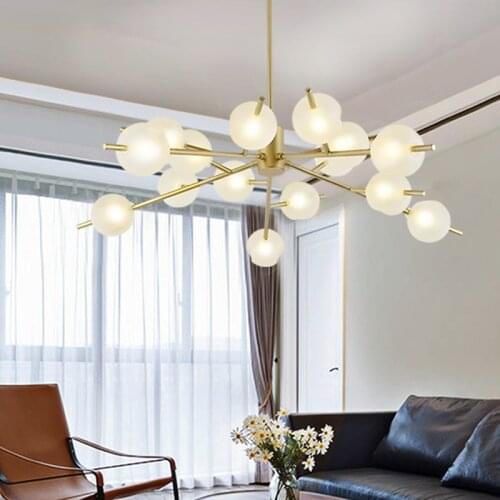 Postmodern Glass Beans Led Chandelier Lighting Gold/Black Metal Living Room Led Pendant Chandeliers Lights Led Suspension Lamp