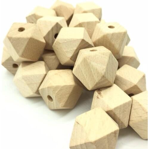 Teeny Teeth 20PCS Organic Beech Wood 20MM Unfinished Geometric Teether Beads Hexagon Teething Wooden Beads DIY Accessories Beads