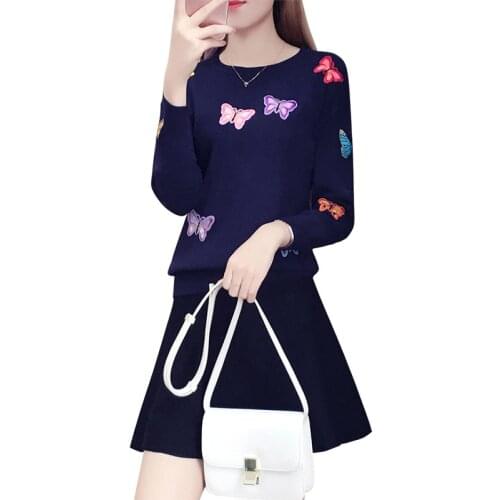 Knitted Pullover Women Sweaters 2019 Autumn Fashion O-Neck Embroidery Slim Knitwear Jumpers Pull Womens Top Plus Size
