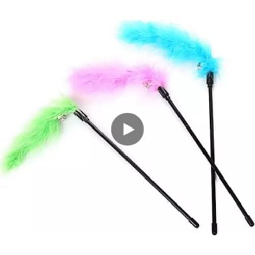 Random Color Funny Cat Stick Toys Colorful Turkey Feathers Tease Cat Stick Interactive Pet Toys For Cat Playing Toy Pet Supplies