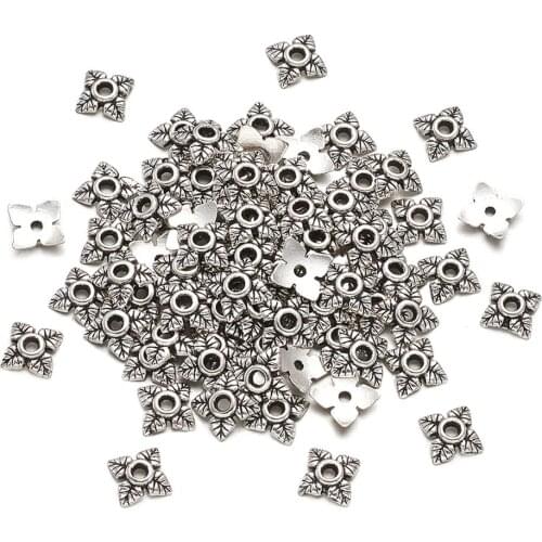 200pcs 6x6x2mm Tibetan Style Antique Silver Color Flower Bead End Caps 4-Petal Diy For Jewelry Bracelet Making