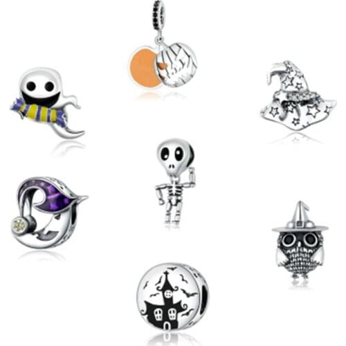 925 Sterling Silver Halloween Witch Hat Silver Original Charm Brand DIY Jewelry Making Halloween Gifts for Female Girls CC271607