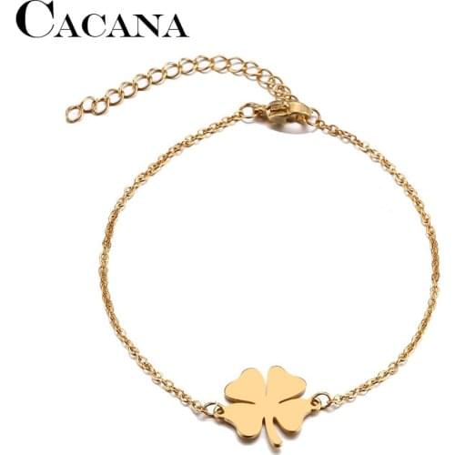 CACANA Clover Bracelet For Women Man Gold And Silver Color Pulseira Lovers Engagement 316L Stainless Steel Gifts Jewelry