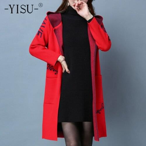 YISU Winter Women Sweater Cardigan Hooded collar Knitted Cardigan Casual Sweater Cardigan Fashion Long Windbreaker 2021 New
