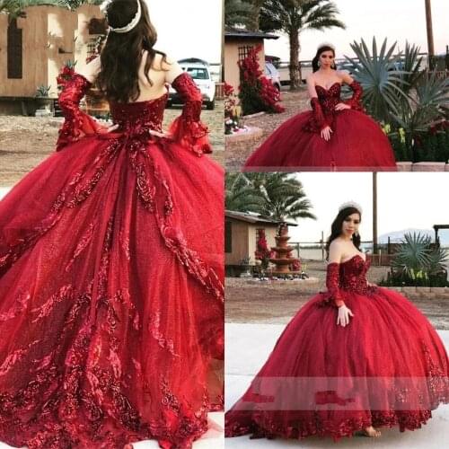 Burgundy Organza Sweet 16 Quinceanera Dress Sequined Applique Beaded lace-up Sweetheart prom Dress Mexican Girl Birthday Gown