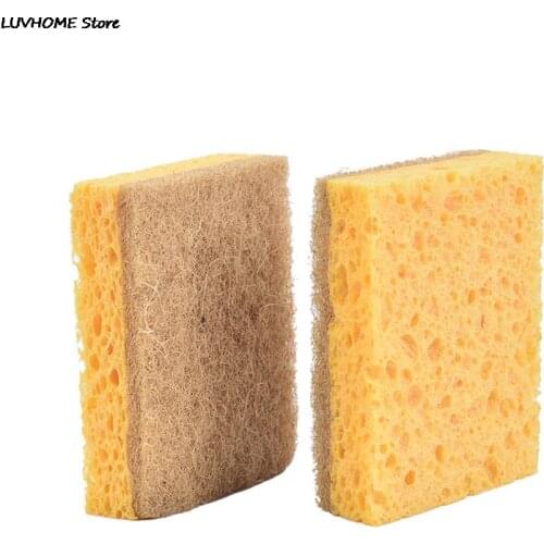 1Pc Natural Plant Based Scrub Sponge Pad Palm Fiber Dishwashing Kitchen Scrubber Non Scratch Compostable 2-Sided Sponges