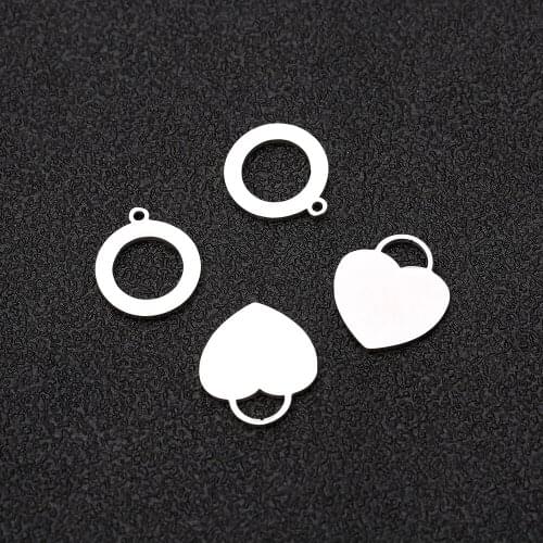 10Pcs/lot Stainless Steel High Polished Heart Shape Charm Steel Tone 15mm Round Tag for DIY Necklace Jewelry Making Accessories