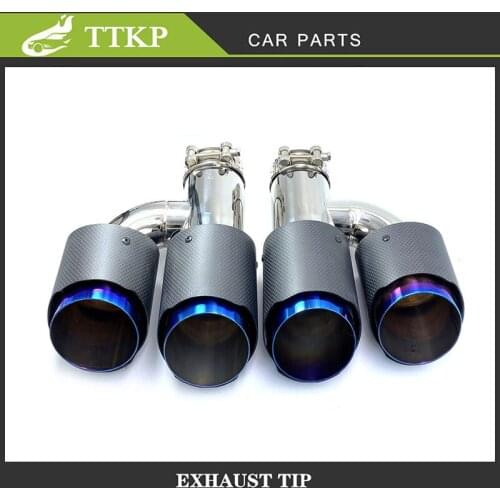 2PCS（R+L）Air Lnlet 48/60/80MM REMUS Car Exhaust Pipe Straight Flange Matt Carbon Tail End Tip Blue Modified Nozzle Muffler Pipe