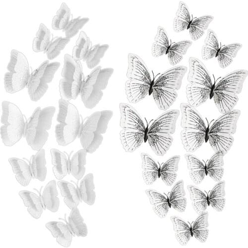 24 Pcs 3D Butterfly Wall Sticker for Wedding Decoration Room Butterflies Wall Decor Fridge Magnet Stickers White,Black