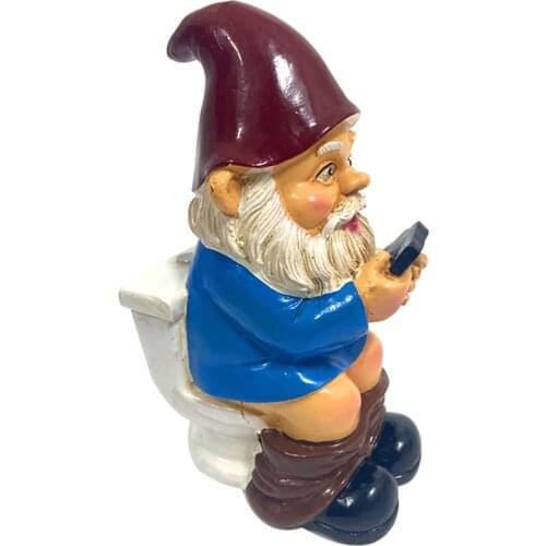 3D Dwarf Toilet Play Phone Statue Naughty Garden Gnome Figurines Decoration Mini Resin Doll Statue Crafts Garden Lawn Yard Decor