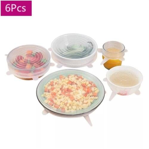 "6Pcs New Fresh-keeping Cover Wrap Silicone Bowl Cover Elastic Stretch Seal Kitchen Multi-function Fruit and Vegetable Plastic"