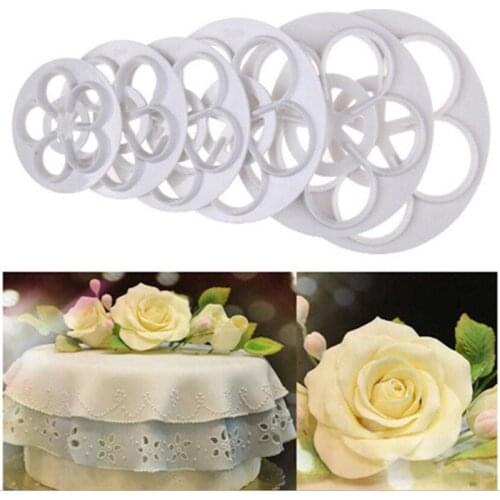 6PCS/Set Rose Flower Fondant Cake Sugar craft Portable Rose Flower Decorating Cookie Mold Gum Paste Cutter Tool Decorating Tools