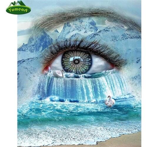 Full Drill Diy Diamond Painting By Number Eye Sea Waterfall Landscape 5D Mosaic Diamond Embroidery Swan Picture Room Decoration