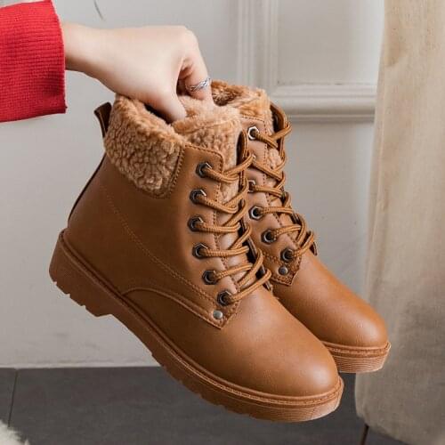 Ladies Boots Round Toe Winter Women Shoes Lace-up Ankle Boots Solid PU Leather Comfortable Flat botines mujer 2020