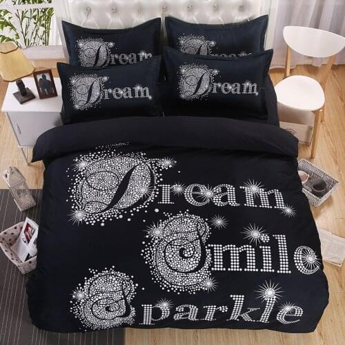 Black white smile romantic bedding set duvet cover bed sheet pillow case king queen size bed linen set