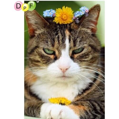 DPF DIY The cat flowers 5D square crafts diamond embroidery needlework diamond painting cross stitch home decor diamond mosaic
