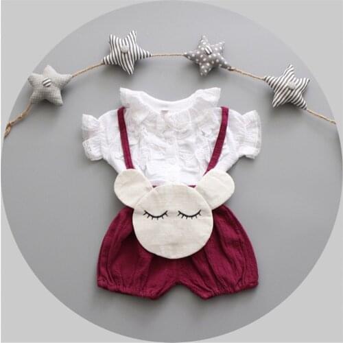 Baby Girls Short Sleeve White Flowers Side Tops Shirts+Red Cartoon PP Shorts 2PCS Clothing Sets Casual Baby Girl Summer Sets