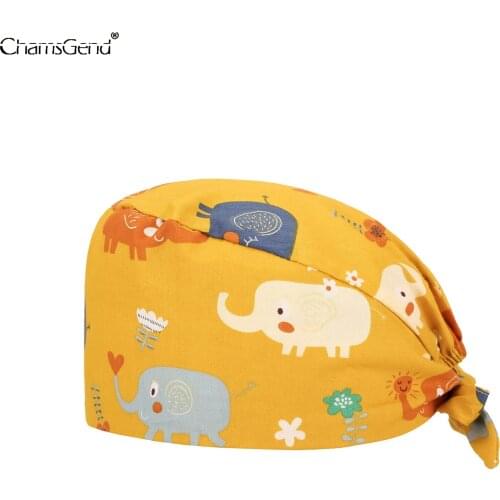 Doctor Operating Room Cartoon Sweat-absorbent With Buttons Nursing Head Cap Lab Pet Shop Surgicals Hat Unisex Dentist Scrub Cap