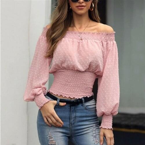 Hirigin Womens Long Sleeve Sexy Off Shoulder Bodycon Tops Blouse Ladies Fashion Hot Bubble Long Sleeve Blouse