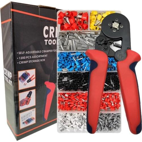 HSC8 6-4 1200PCS kit Tubular terminal crimping tool mini electrical pliers set Ratchet Crimper Tools pliers 0.08-10mm² AWG 28-7