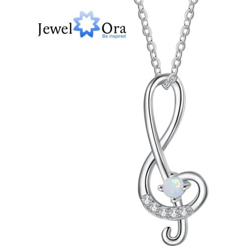 JewelOra Silver Color Musical Note Necklaces for Women Girly Simulated Opal Necklaces & Pendants Wholesale Fashion Accessories