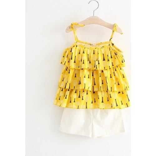 Girls Clothes 2PCS Clothes Set Summer Brand Clothing Kids Flower 3 Layers Strap T-shirts+White Shorts Suit Girls Clothing Sets