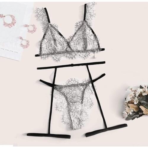 3PC womens underwear set cute sexy lace garter belt + underwear + thong set fashionable new style комплект нижнего белья 50