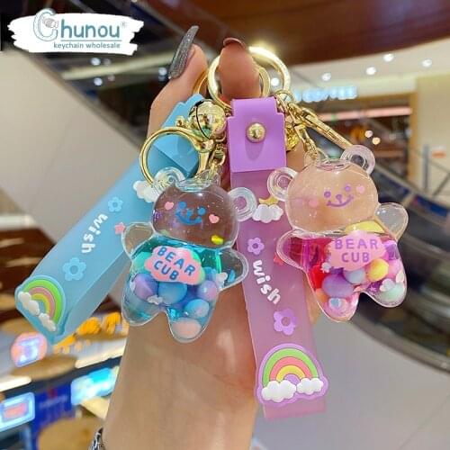 Creative Fashion Animation Liquid Into The Oil Bear Key Chain Cartoon Fun Charm Couple Key Chain Car Phone Bag Key Chain