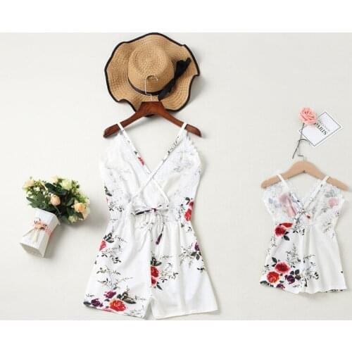 Summer Family Matching Outfits Parent Child Womens Floral Lace Jumpsuit Mother Kids Girl Mom And Daughter Dress Children Clothes